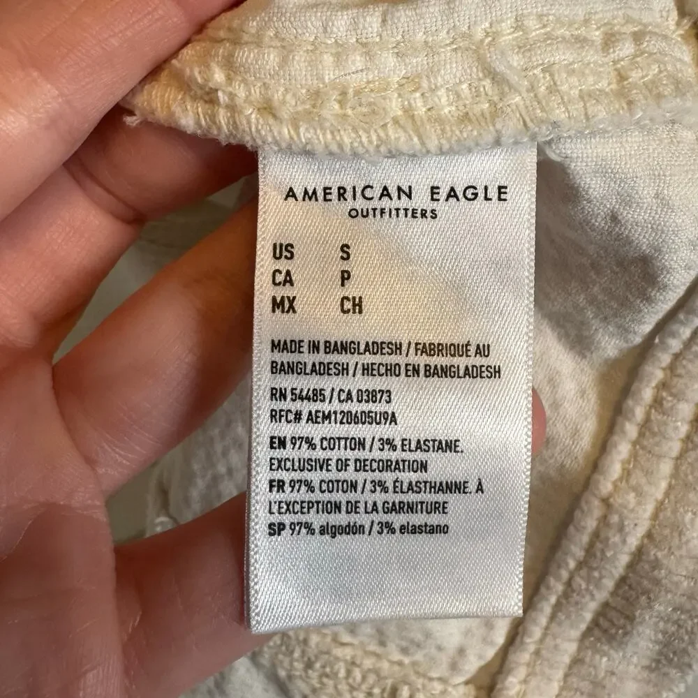 American Eagle Women’s S Corduroy Mini Dress Stretch Cotton White Button Front - Picture 7 of 11